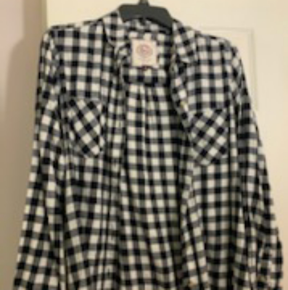 Black and white check button down